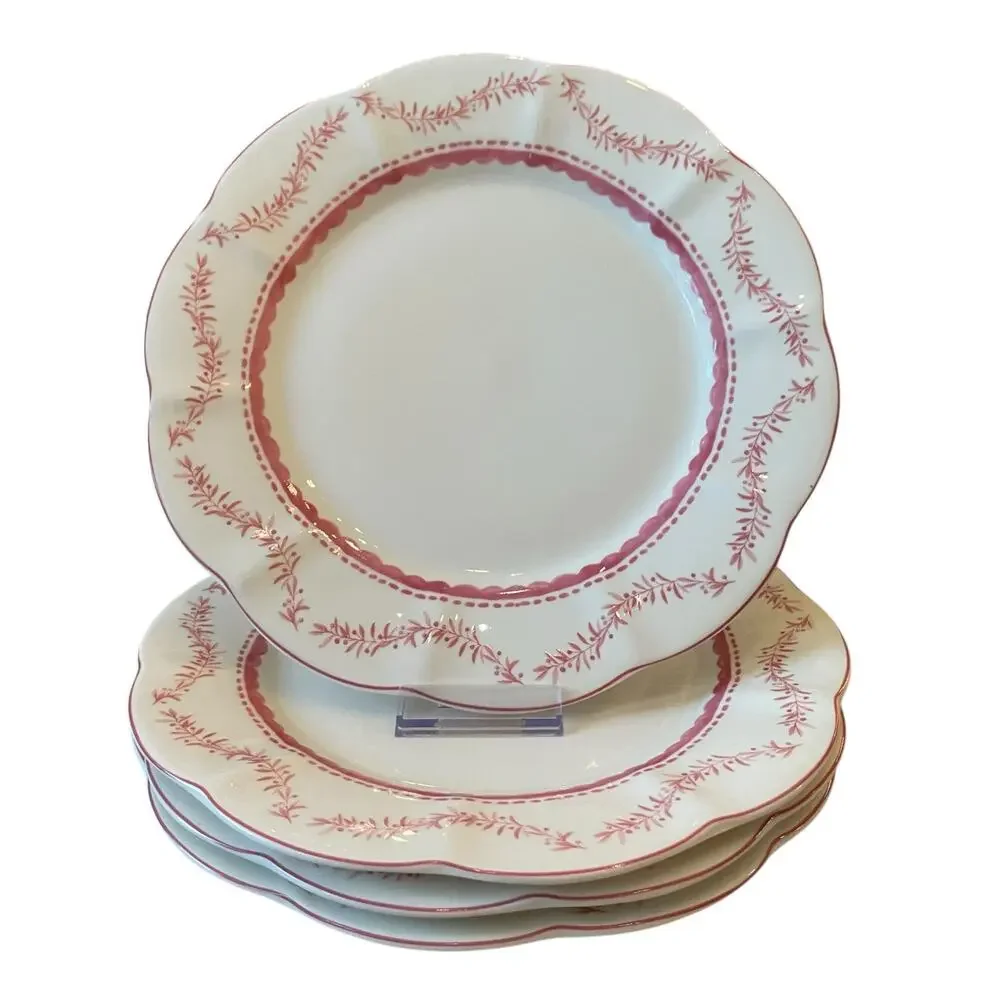 Monterey Bay Porcelain Christmas Dinner Plates 10.5in Pink & White Set of 3 NEW